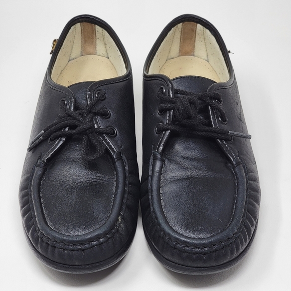 SAS Moc Toe Women's Size 9 Handsewn Black Leather Comfort Lace Up Walking Shoes - Picture 6 of 14
